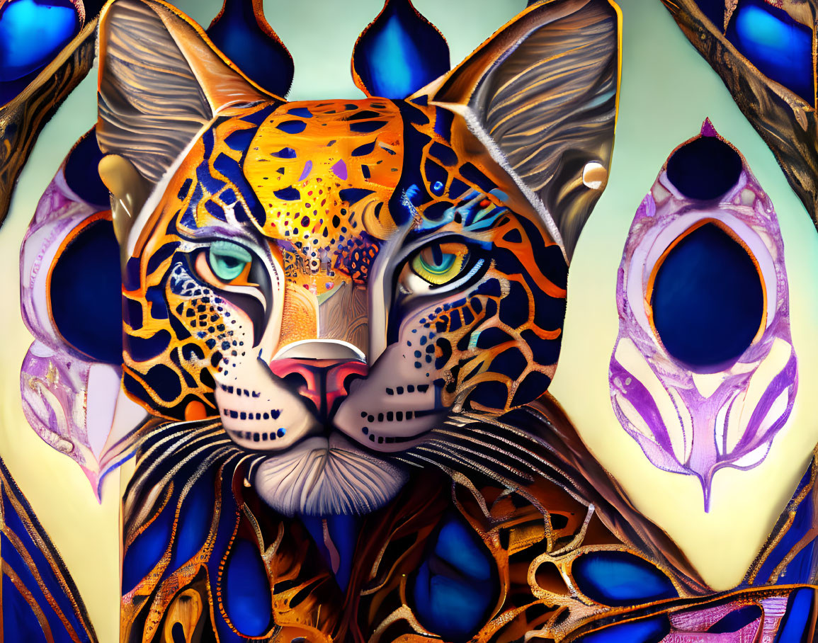 Colorful Stylized Jaguar Art with Multicolored Patterns