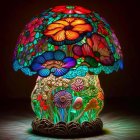 Colorful Fantasy Mushroom Cluster on Tree Stump