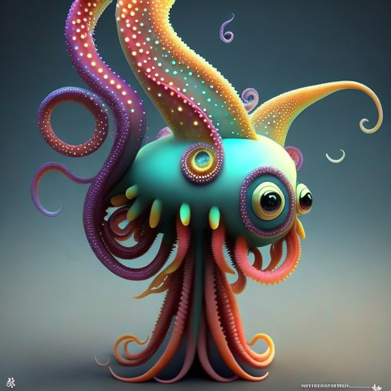 Colorful Cartoon Octopus Illustration with Vibrant Tentacles