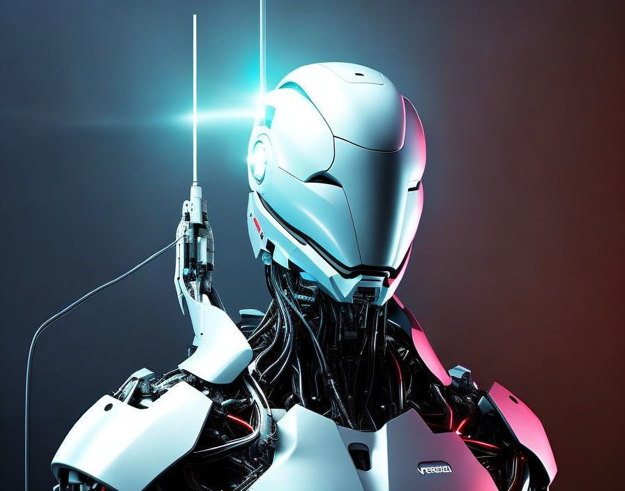 Sleek White and Pink Futuristic Robot on Dual-Toned Background