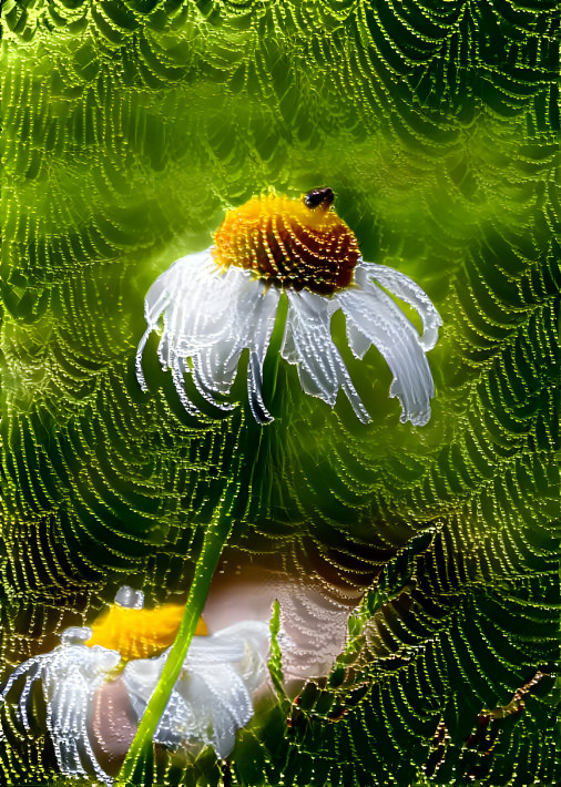 Flower and Bee with Droplets