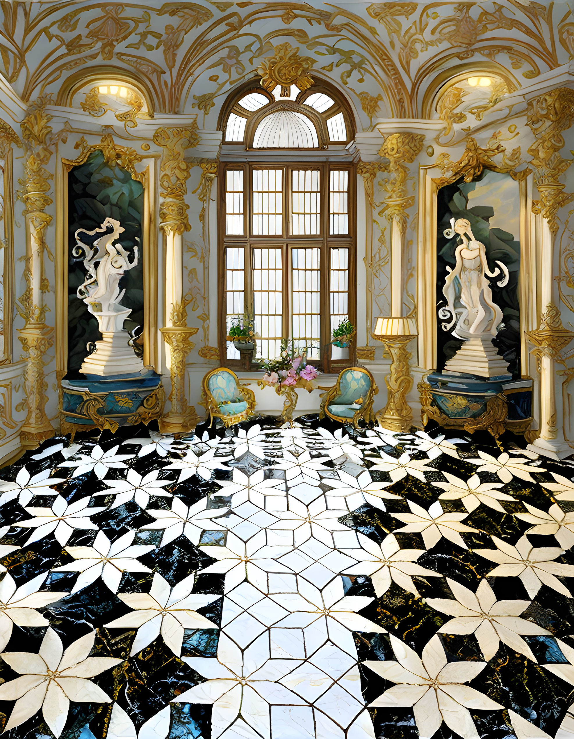 Opulent Baroque-style Room with Gold Trimmings and Marble Floor