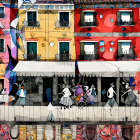 Vibrant street scene illustration with colorful buildings and stylized figures