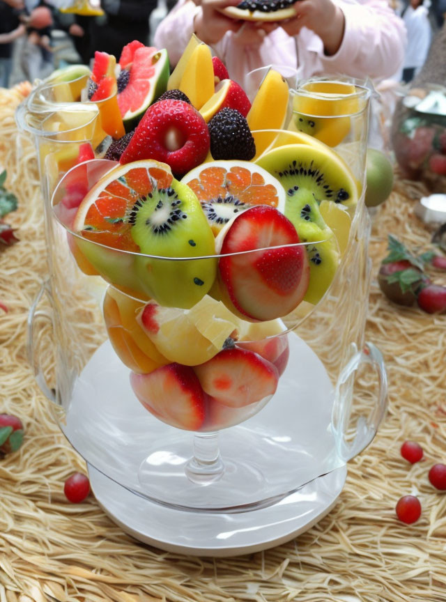 Colorful Fresh Cut Fruit Assortment in Large Glass Centerpiece