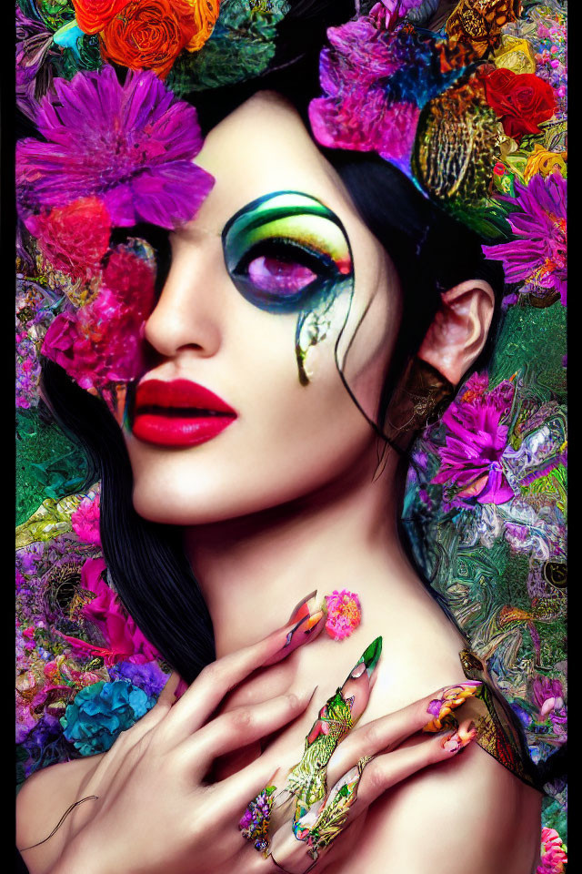 Colorful Flower Surrounding Elaborately Styled Portrait