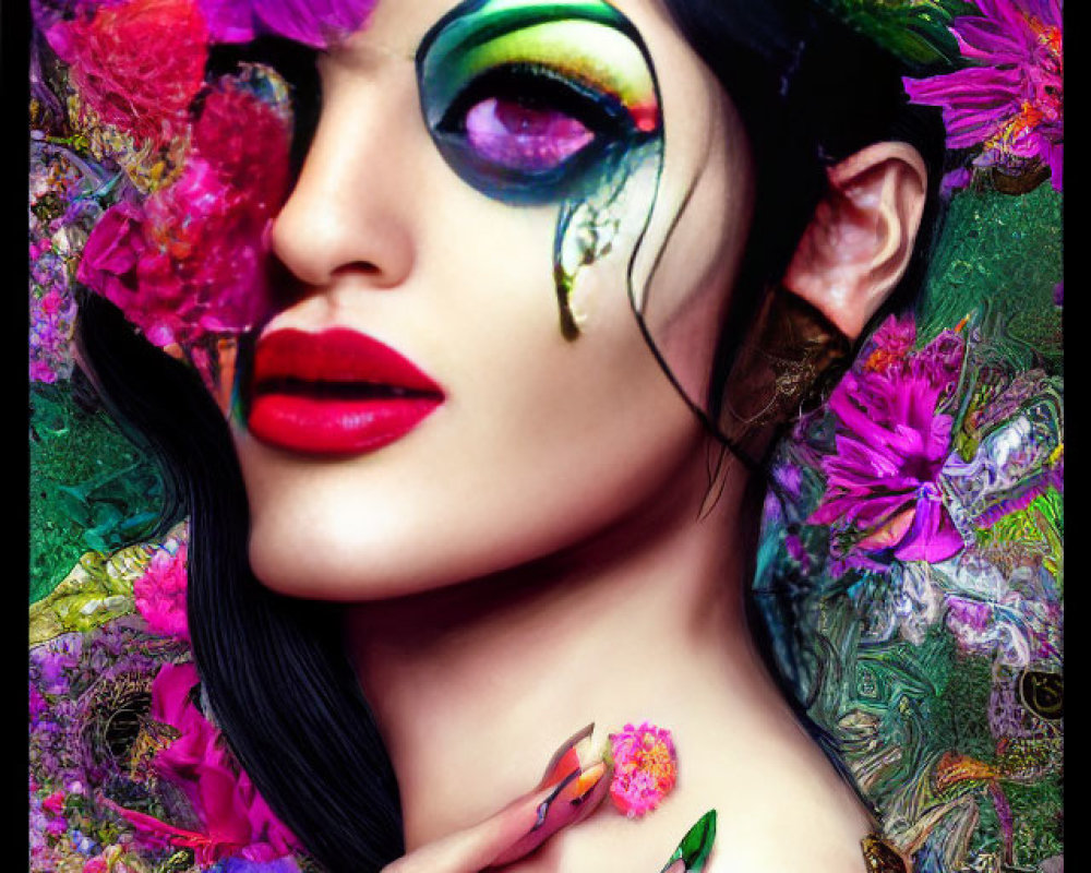 Colorful Flower Surrounding Elaborately Styled Portrait