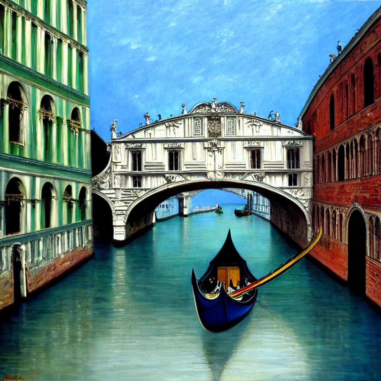 Colorful Venice Gondola Painting with Rialto Bridge