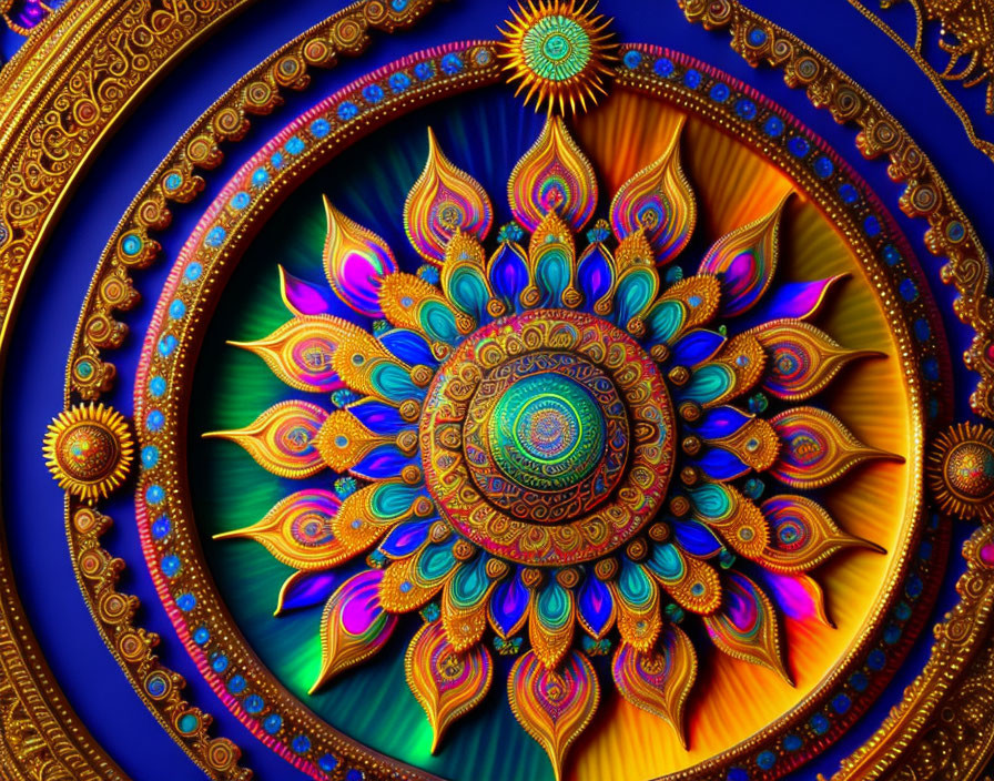 Colorful Digital Fractal Art: Radiant Kaleidoscopic Mandala