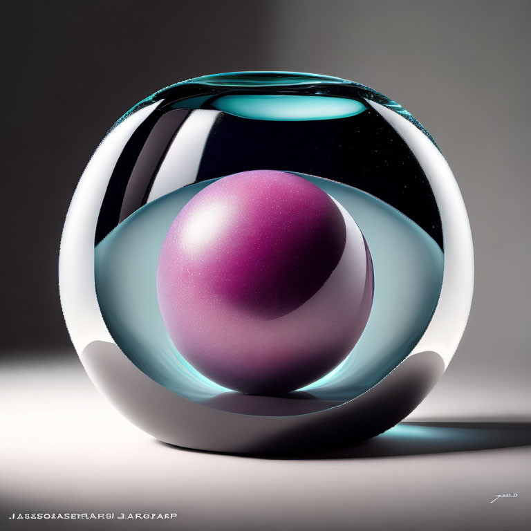 Reflective Purple Egg in Glossy Glass Sphere on Gradient Background