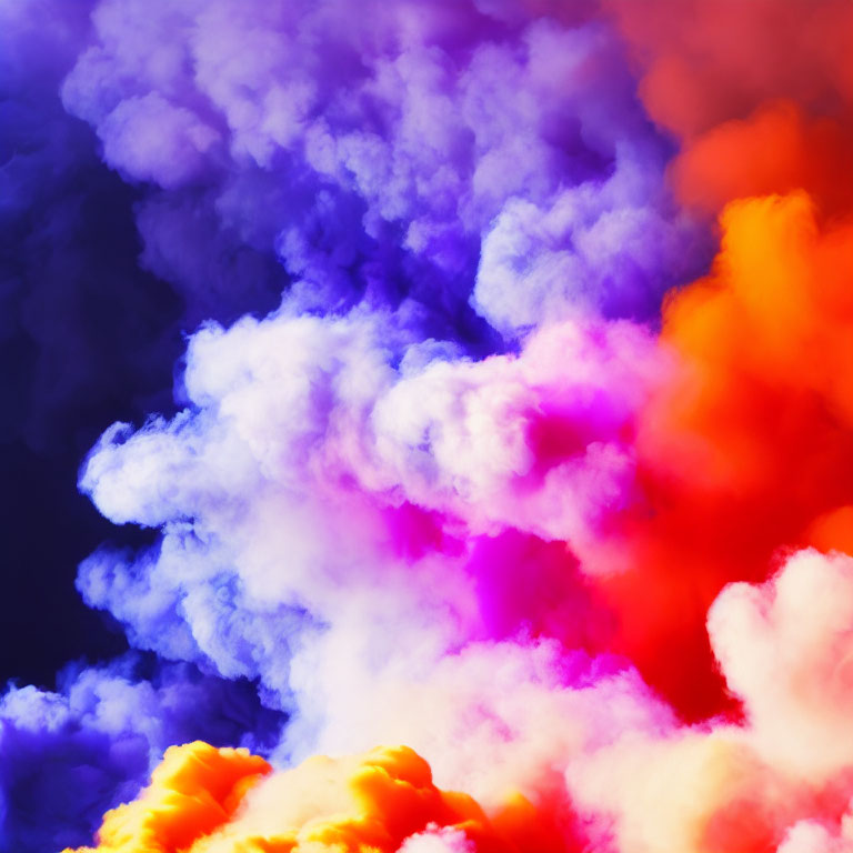 Colorful Smoke Clouds Blend in Red, Purple, Blue, and Yellow