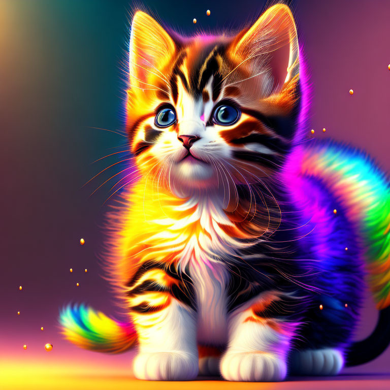 Colorful Striped Kitten Artwork in Neon Palette