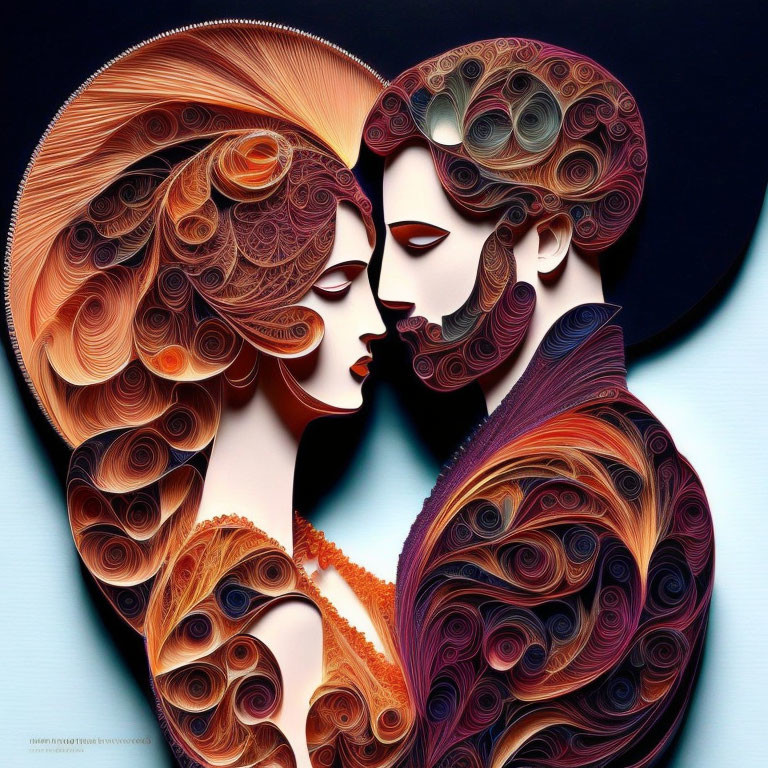 Intricate Quilled Paper Artwork of Man and Woman in Romantic Pose