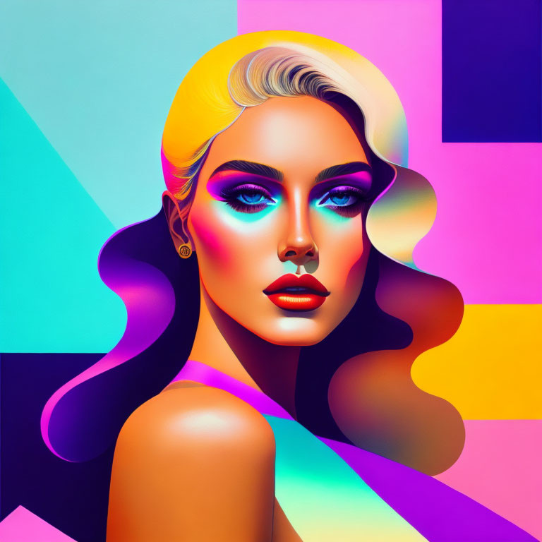 Colorful Digital Artwork Featuring Woman with Stylized Makeup