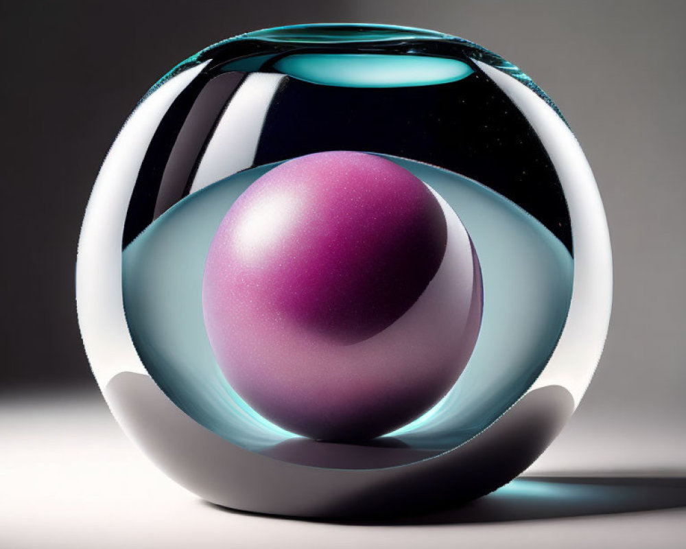 Reflective Purple Egg in Glossy Glass Sphere on Gradient Background