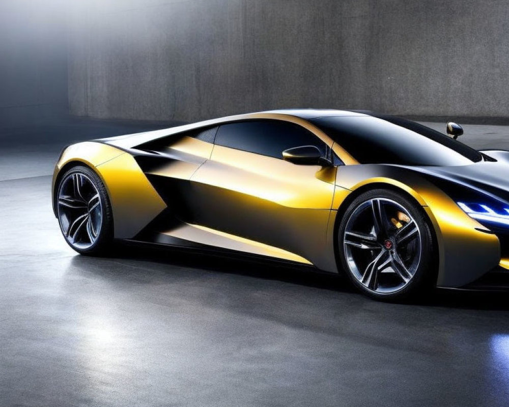 Metallic Gold and Black Sports Car with Aerodynamic Design and Modern Wheels