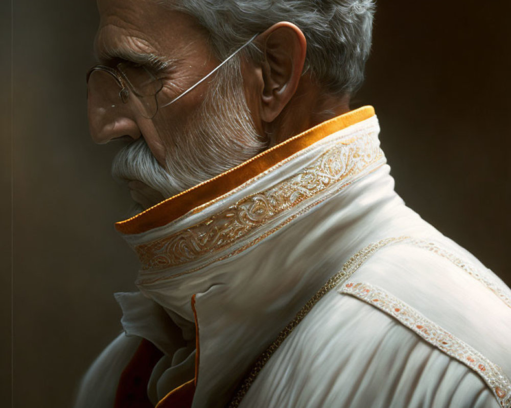 Elderly Man in White Sherwani with Beard & Glasses