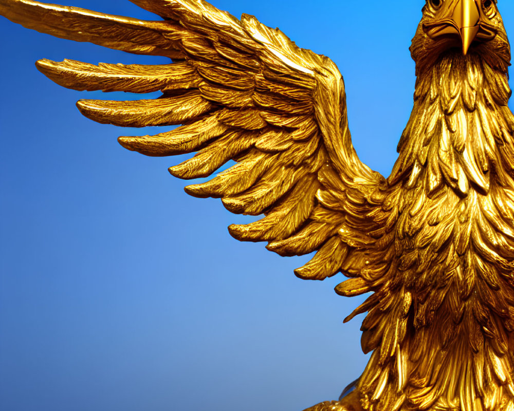 Golden Eagle Statue with Spread Wings under Clear Blue Sky