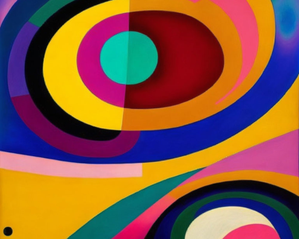 Colorful Abstract Painting with Vibrant Circles and Curves