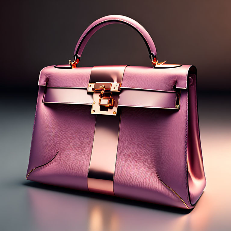 Pink Leather Handbag with Gold Clasp on Dark Gradient Background