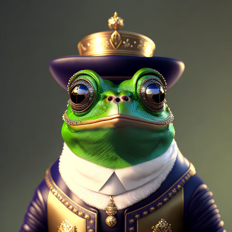 Digitally created frog in regal uniform with hat and medals