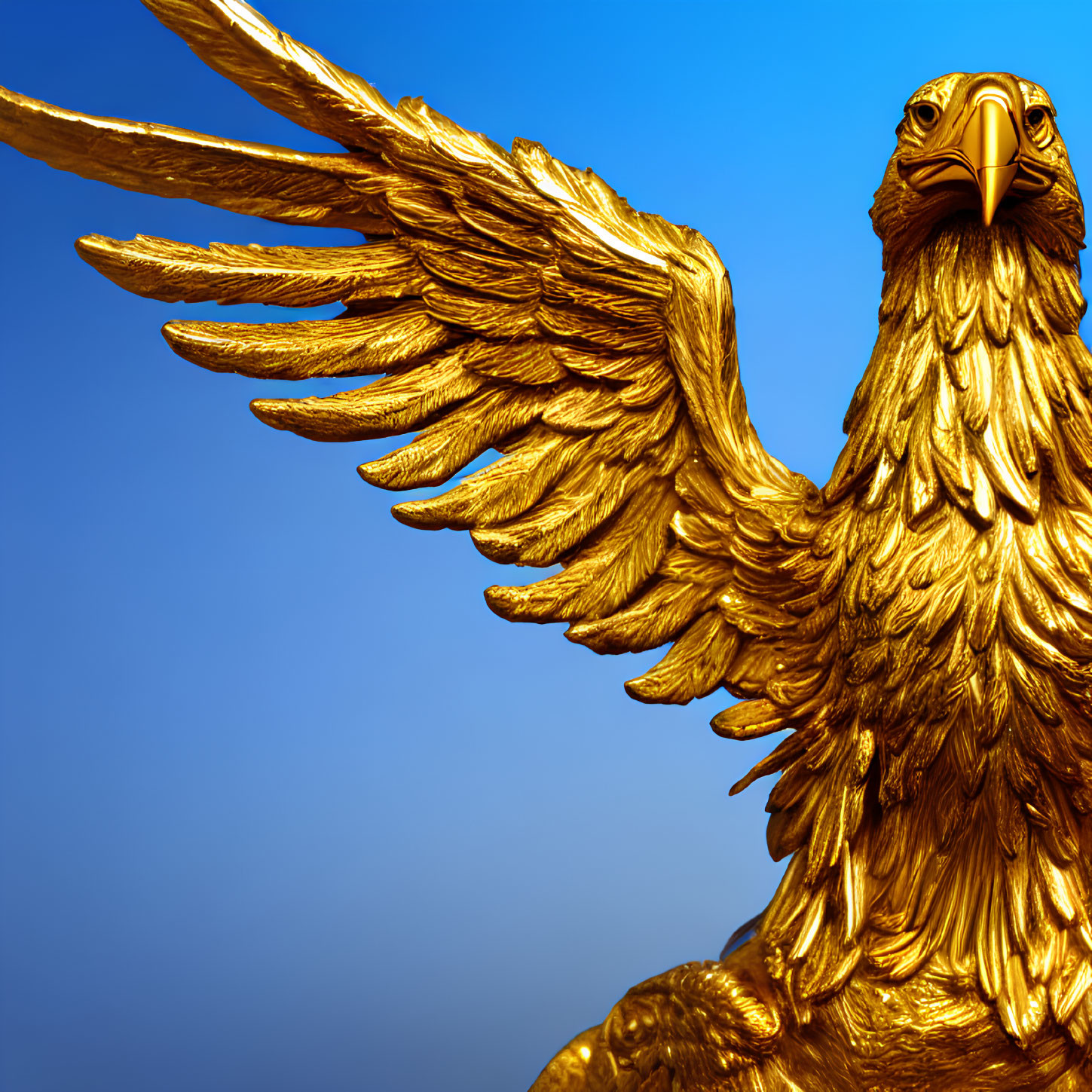 Golden Eagle Statue with Spread Wings under Clear Blue Sky