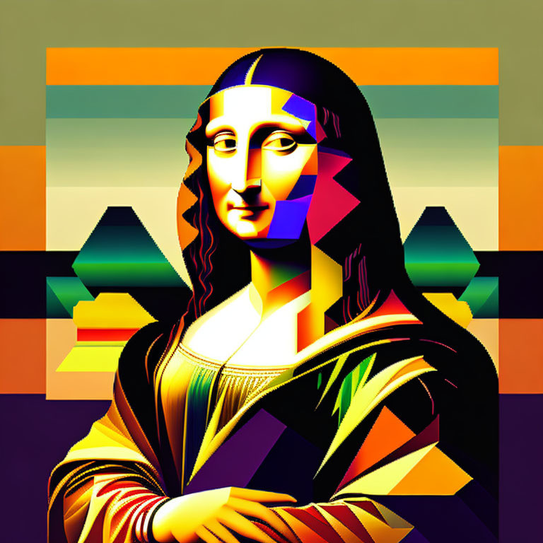 Abstract Geometric Mona Lisa Art with Vibrant Colors