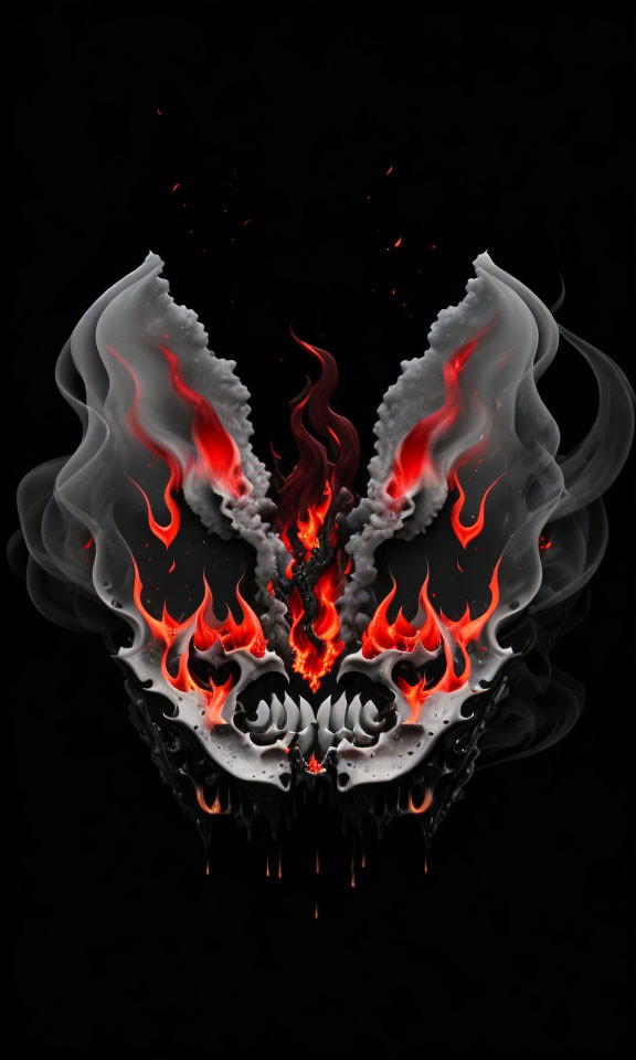 Symmetrical Abstract Art: Fiery Elements and Smoke with Red Highlights