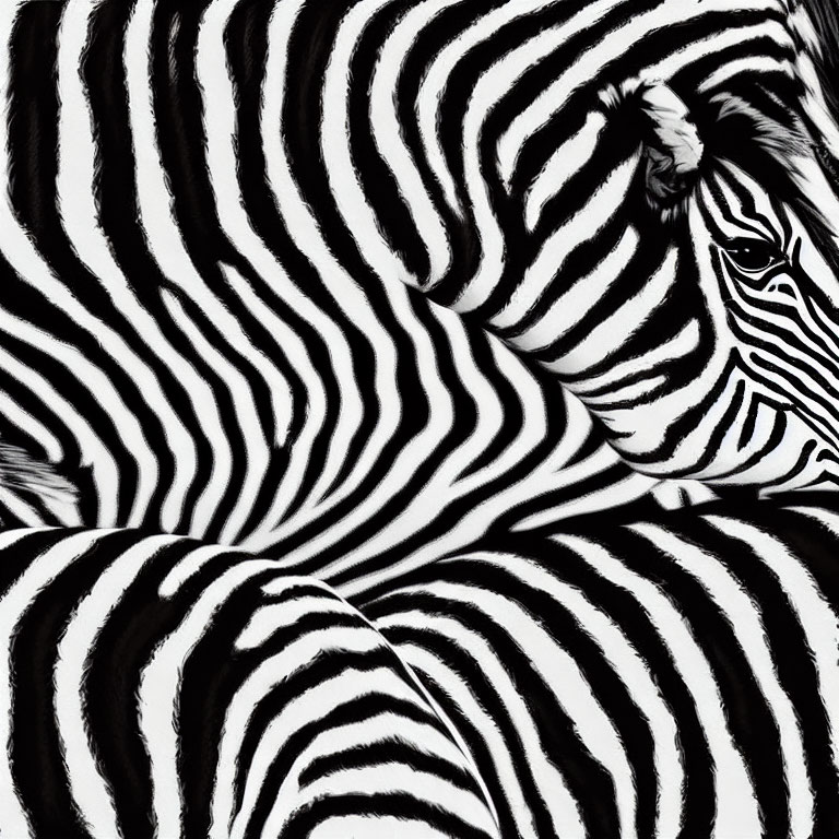 Detailed view of zebra's black and white stripes contrast