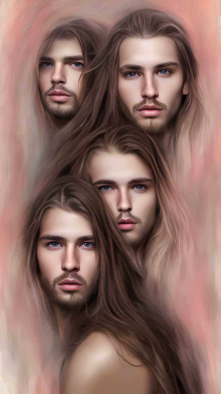 Collection of Four Portraits Depicting Man with Long Hair and Beard