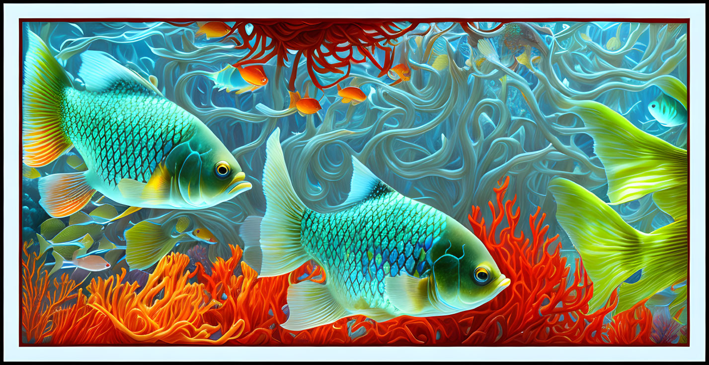 Colorful Fish Swimming in Vibrant Underwater Scene