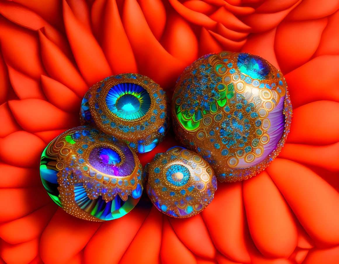 Colorful Patterned Spheres on Textured Orange Background