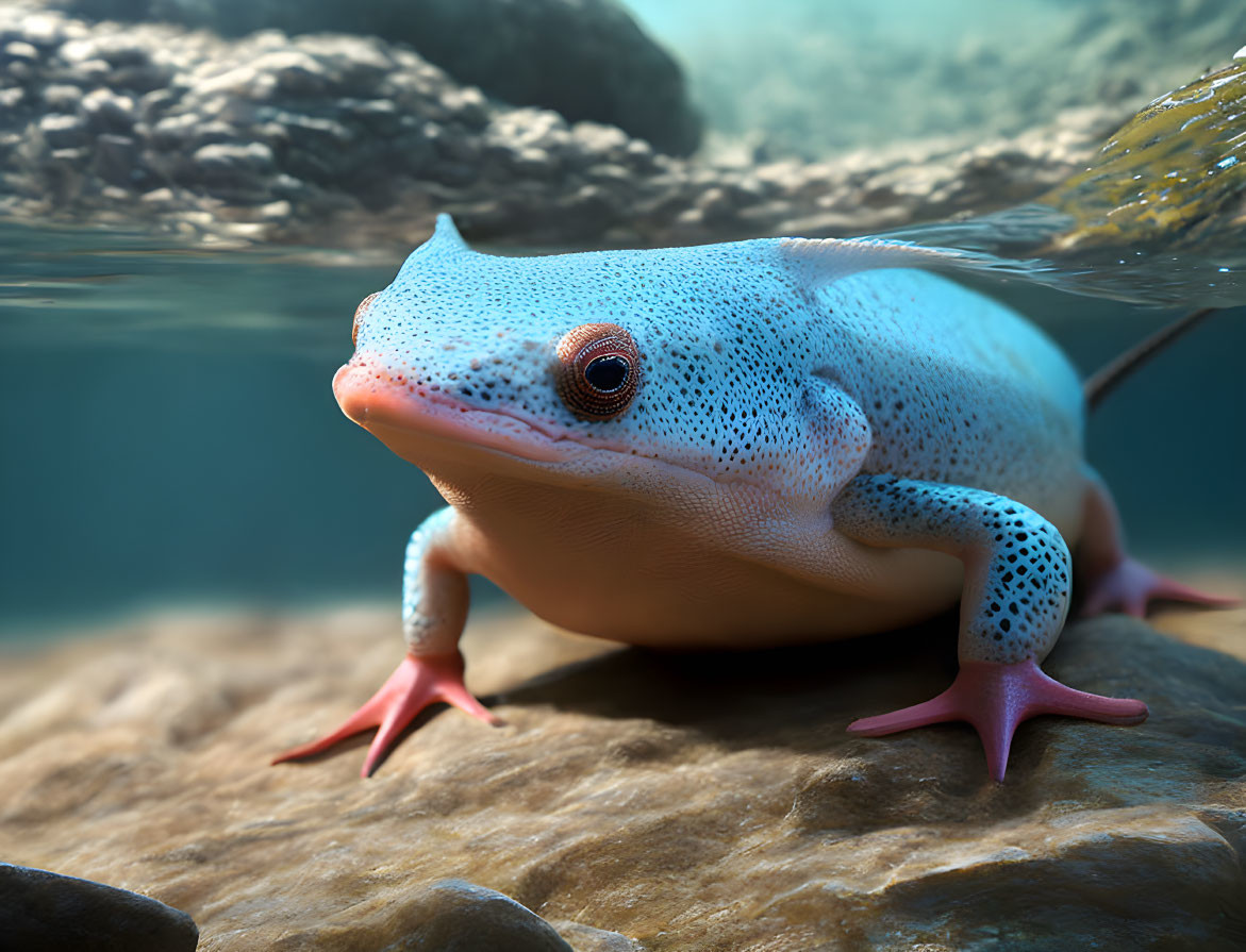 Colorful Blue Frog with Pink Limbs on Submerged Rock