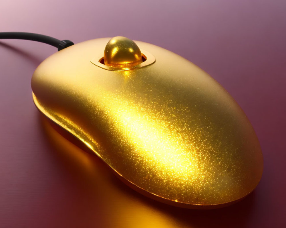 Shiny golden computer mouse on pink gradient background