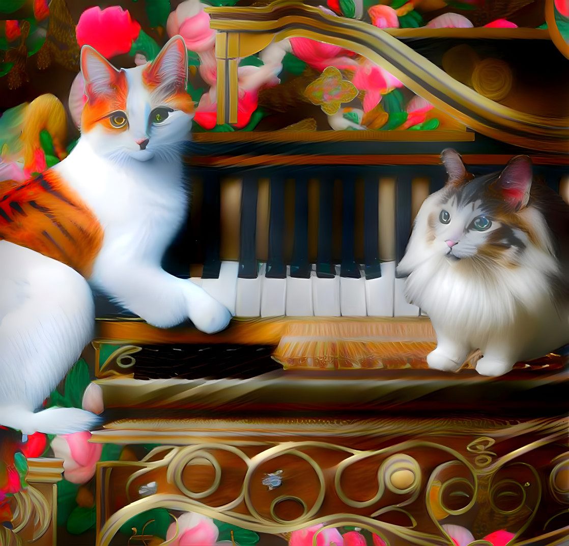 cats playing the piano