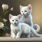 Animated kittens with orchids and curious mouse in cute scene