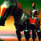 Ornate Robots in Chivalric Sunset Scene