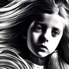 Monochromatic portrait of a young child with flowing hair