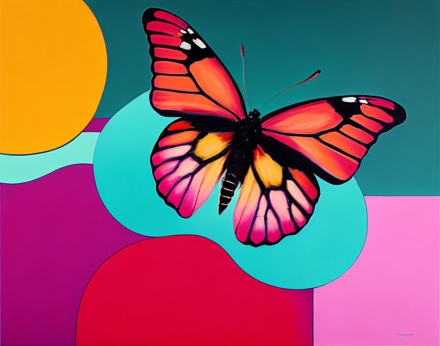 Colorful Monarch Butterfly Painting with Geometric Background