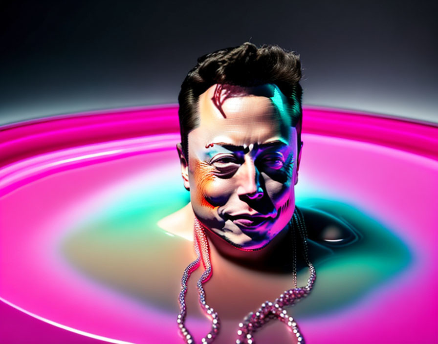 Vibrant neon colors on male figure with abstract patterns on face