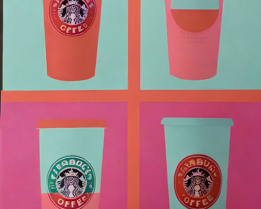 Visual representation of Starbucks cup being emptied in four colorful panels