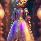 Detailed 3D illustration of robotic figure in cosmic dress