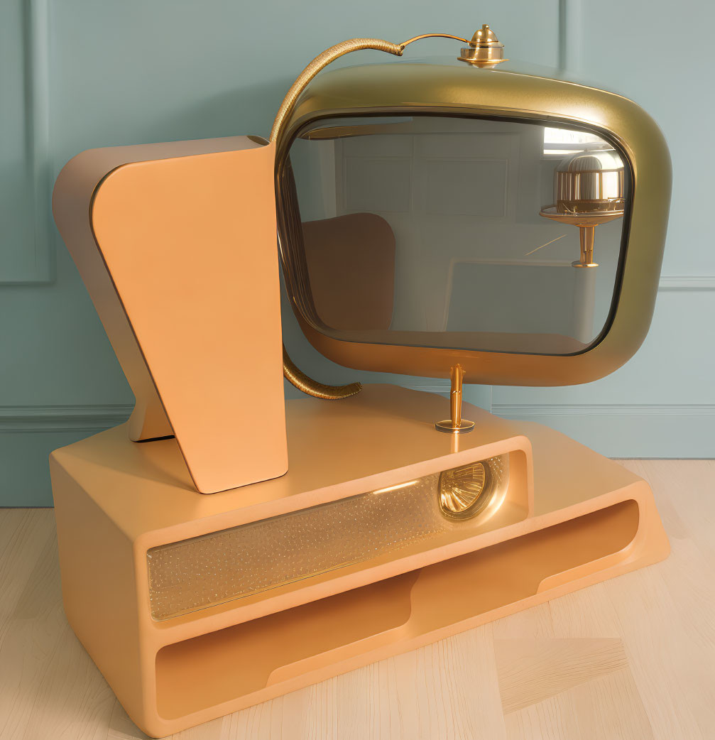 Peach and Gold Retro-Futuristic Curved Television Set