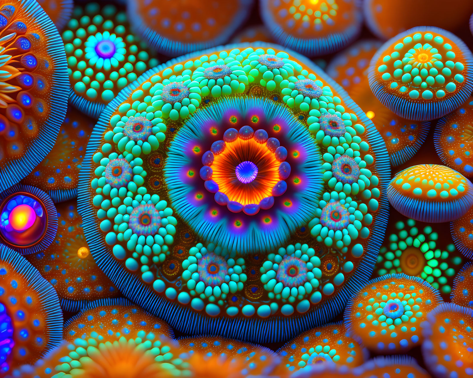 Colorful Fractal Art: Vibrant Sea Anemone Patterns in Neon Colors