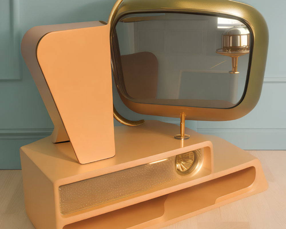 Peach and Gold Retro-Futuristic Curved Television Set