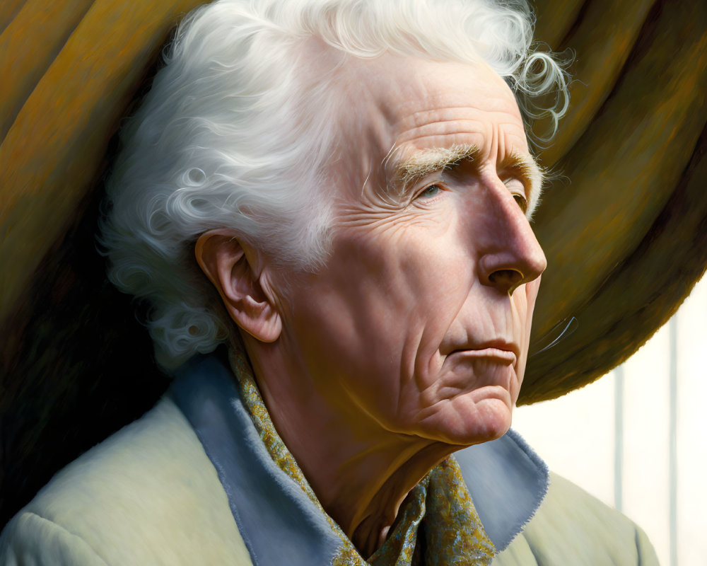 Elderly man digital portrait with white hair and coat