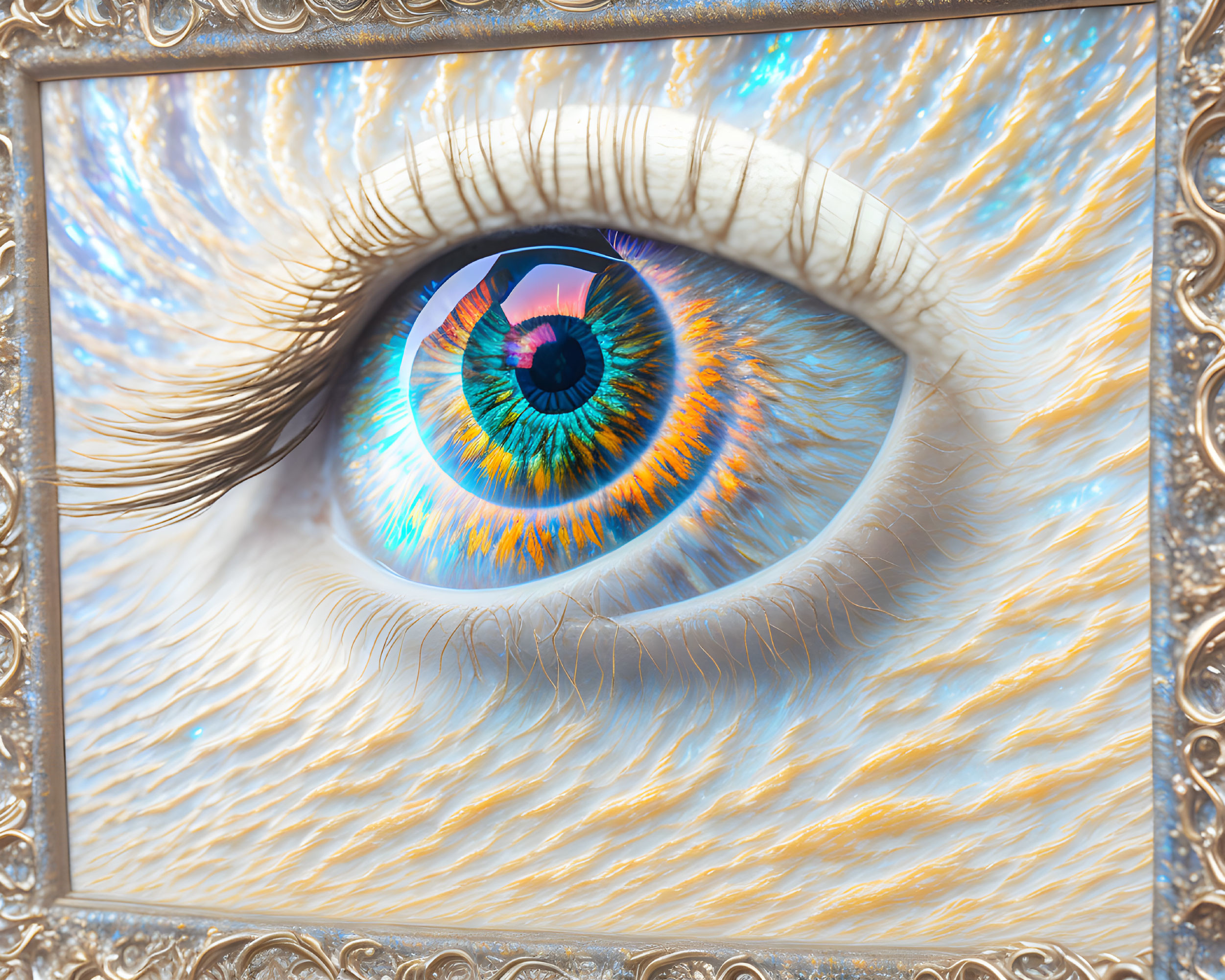 Detailed Close-Up of Vibrant Multicolored Iris in Human Eye