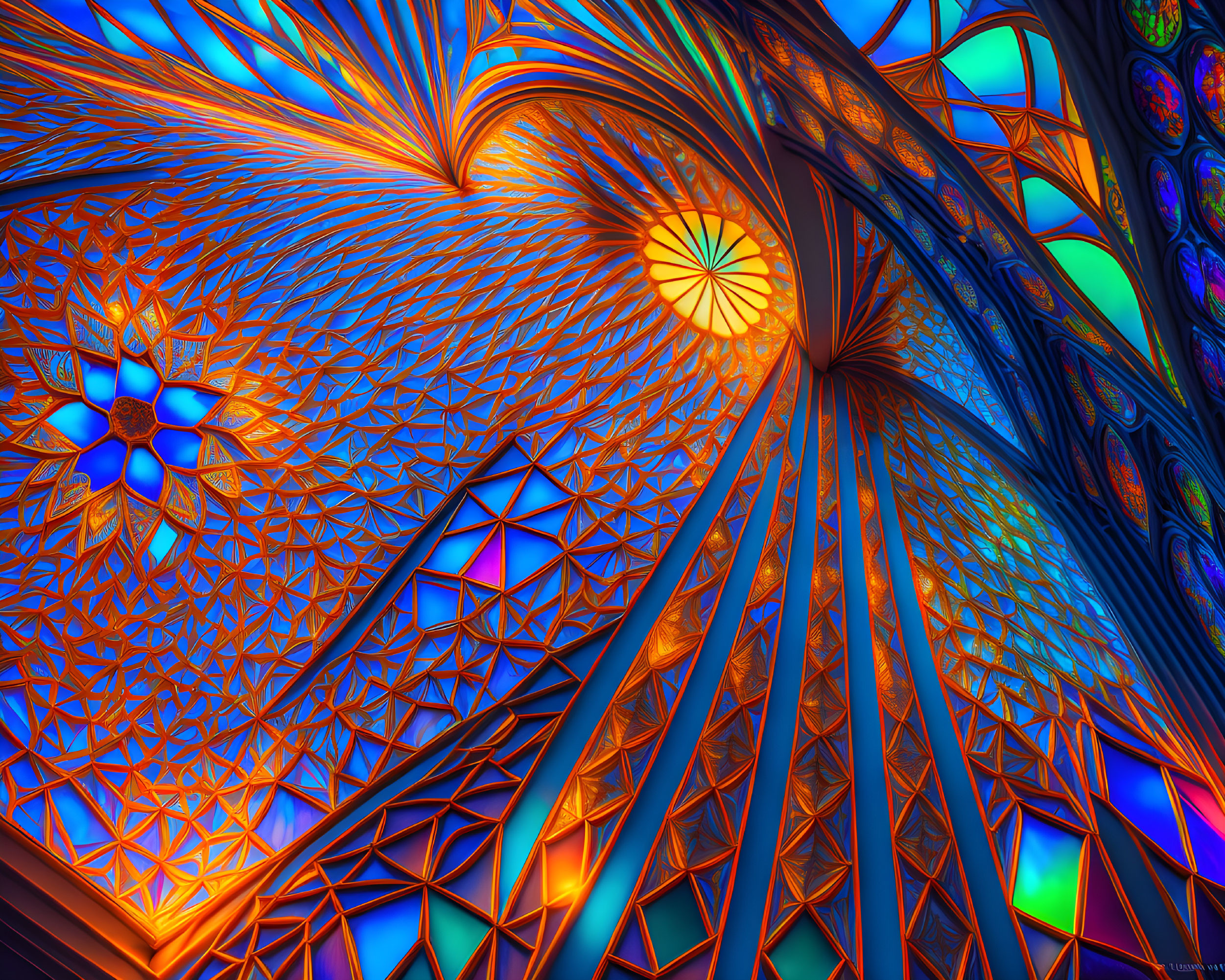 Colorful fractal patterns resembling stained-glass effect.