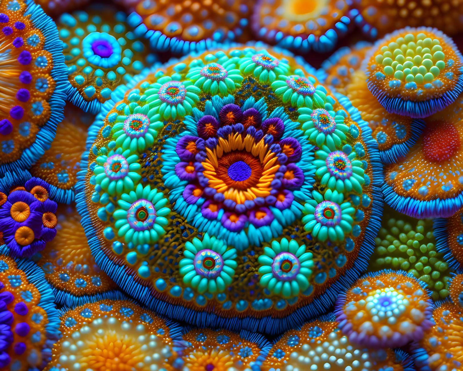 Colorful Fractal Artwork with Marine Life Patterns