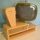 Peach and Gold Retro-Futuristic Curved Television Set