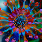 Colorful Digital Artwork: Glowing Flower with Dewdrops